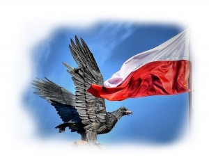 Obrazek przedstawiający orła i flagę biało-czerwoną